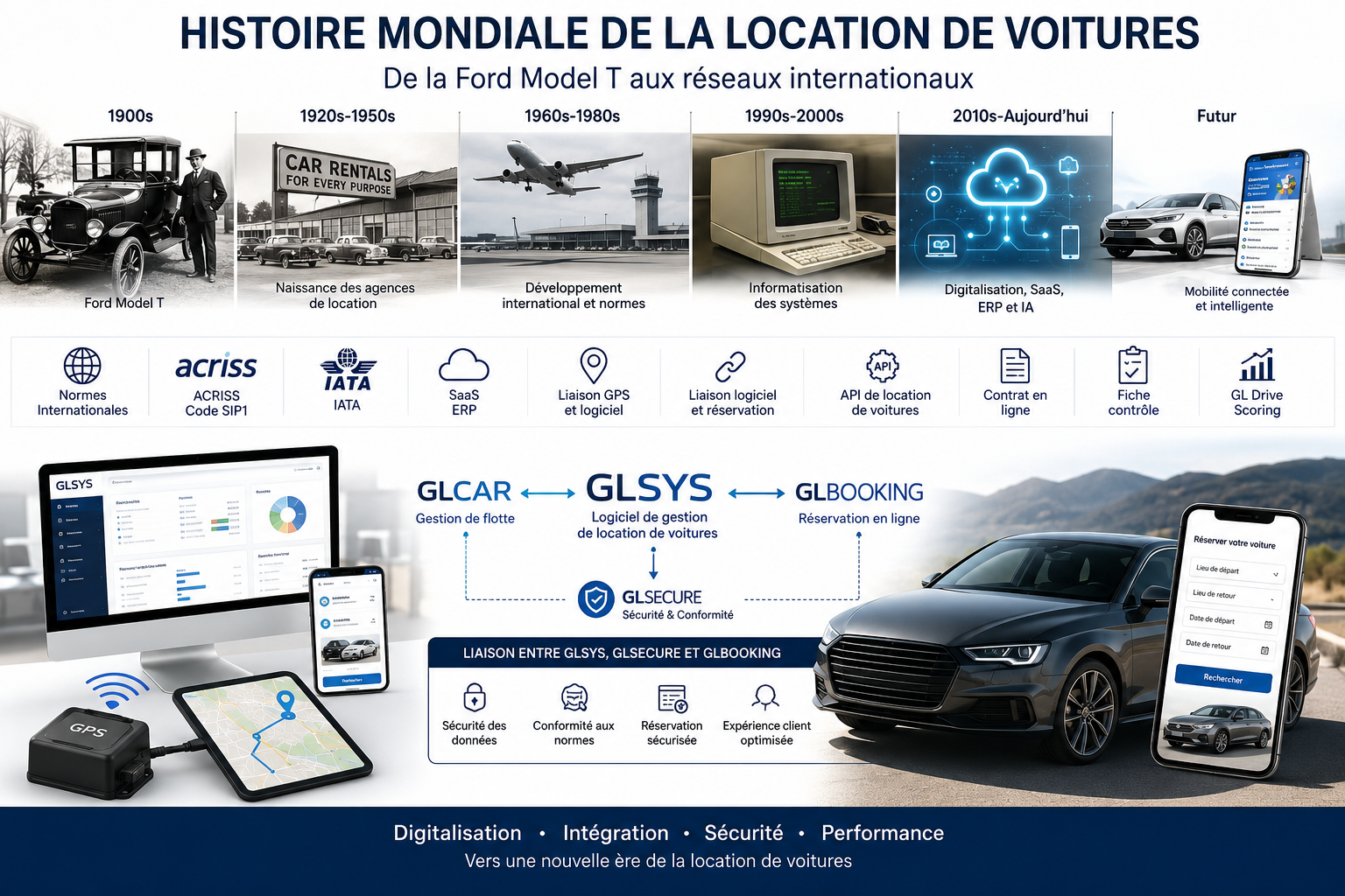 Histoire mondiale de la location de voitures : de la Ford Model T à la digitalisation SaaS ERP