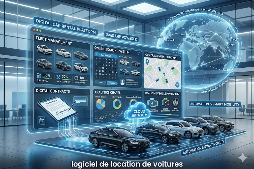 Location de voitures : digitalisation, SaaS ERP et normes internationales avec GLCAR, GLSYS et GLBOOKING