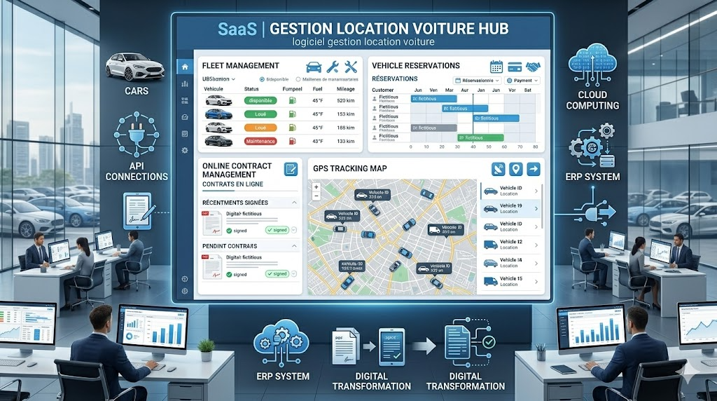 Logiciel  gestion location de voiture : digitalisation, ERP et intégration SaaS pour les agences modernes